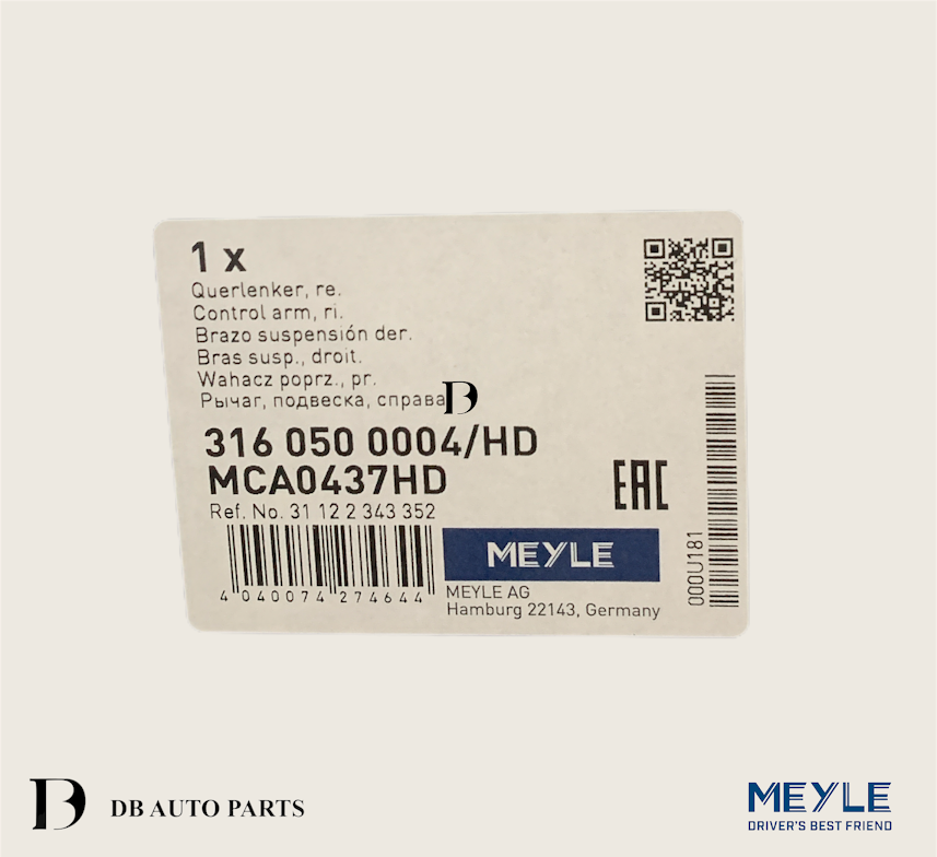 MEYLE HD BMW E46 316i 318i 320i FRONT RIGHT LOWER ARM/CONTROL ARM WITH BALL JOINT(3160500004)(31126758520)