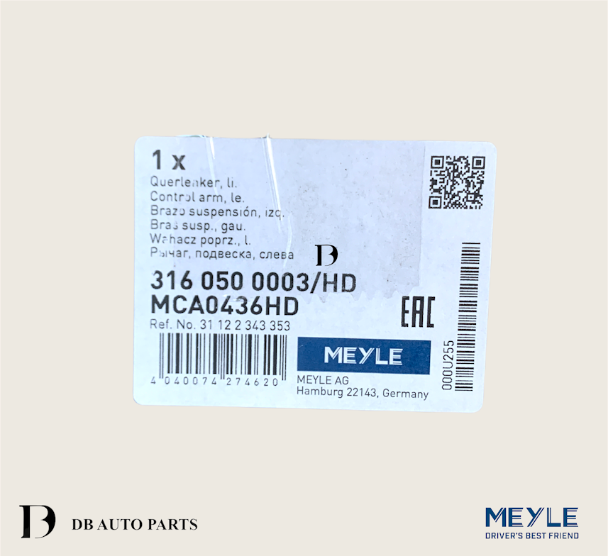 MEYLE HD BMW E46 316i 318i 320i FRONT LEFT LOWER ARM/CONTROL ARM WITH BALL JOINT	(3160500003)(31126758519)