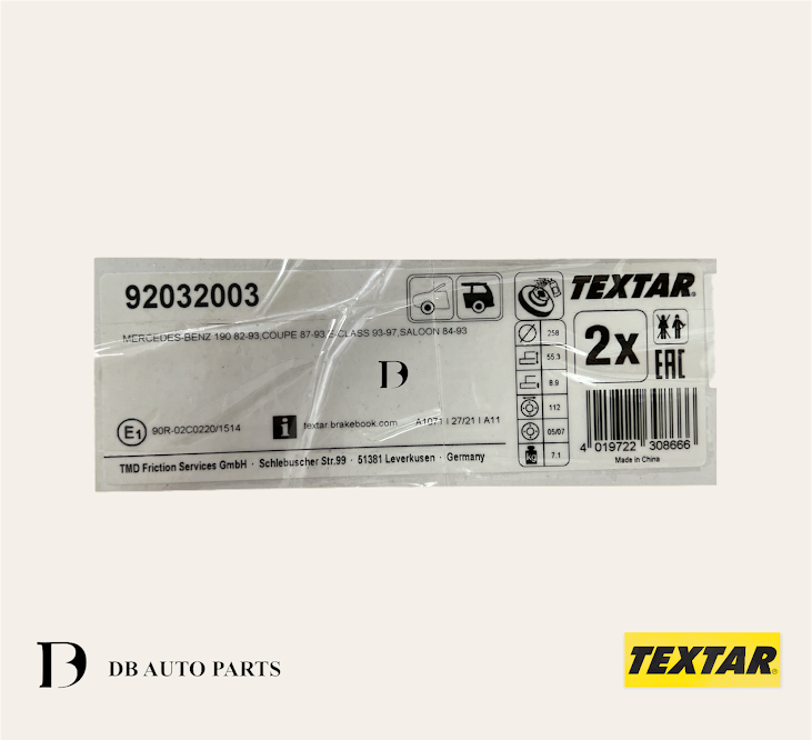 TEXTAR MERCEDES BENZ 124 SALOON 280E W124 W202 C180 C200 REAR BRAKE DISC / DISC ROTOR SET / 2PCS  (92032003)(2024230012)