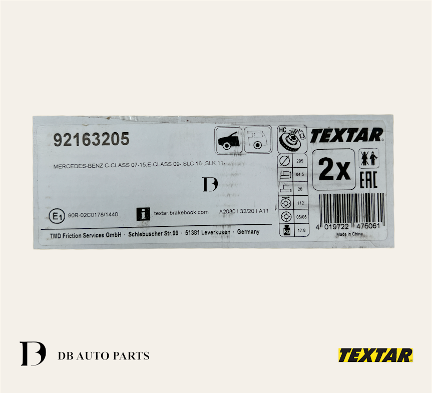 TEXTAR MERCEDES BENZ W204 C180 200 W212 E250 E350 FRONT BRAKE DISC SET/2PCS 	(92163205)(2124211312)